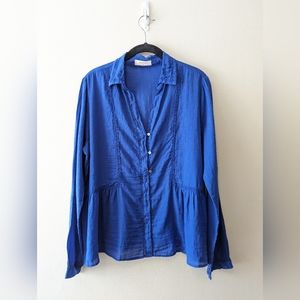 ba&sh Royal Blue Button-Up Peasant Blouse